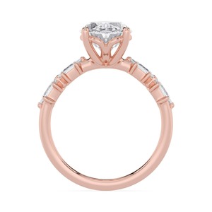 แหวนทองคำโรสโกลด์ 10K ประดับเพชรแล็บโกรว์ทรงรีตรงกลางและลายหกเหลี่ยมยาว - Product Image 2
