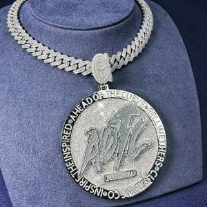 Collar con Colgante de Cadena de Eslabones con Diseño de Nombre y Letra Estilo Hip Hop, Chapado en Rodio, Plata 925, con Moissanita - Product Image 5