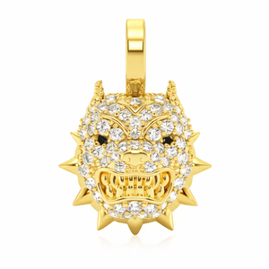 Collar de Plata 925 Bañado en Oro con Colgante de Cara de Pitbull con Púas, Estilo Hip Hop, con Diamantes Cultivados en Laboratorio, Personalizado, Moderno y de Alta Gama, para Fiesta - Product Image 1