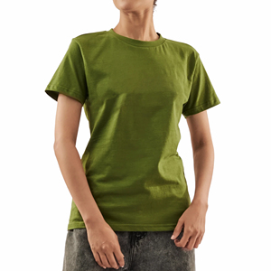 Camiseta de Cuello Redondo Verde Oliva para Mujer, Corte Regular, Manga Corta, 100% Algodón Jersey, Informal, Transpirable, Color Sólido, para Todas las Temporadas - Product Image 1