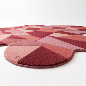 Pink Red Rectangle Geometric Wool <b>Rug</b> Eco Friendly Hand Tufted <b>Thick</b> <b>Pile</b> Modular Circle Faceted Block Pattern for Modern Living - Product Image 2