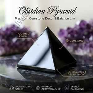 Pyramide en obsidienne noire polie, pierre précieuse, ornement tactile géométrique pour la méditation, la décoration de bureau et la décoration intérieure - Product Image 5