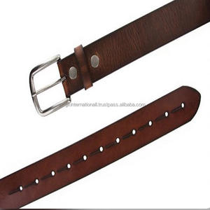 Cinturón de cuero genuino de diseñador para hombre, fabricantes de cinturón de cuero con hebilla de latón con acabado plateado y botón a presión - Product Image 6