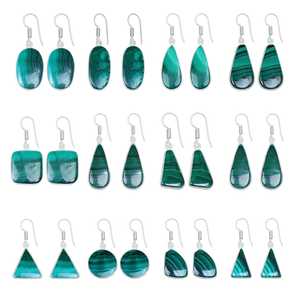 Pendientes Colgantes Minimalistas de Malaquita Natural con Baño de Plata, Joyería de Piedras Preciosas para Mujer, Regalo para Fiestas, Venta al por Mayor - Product Image 1