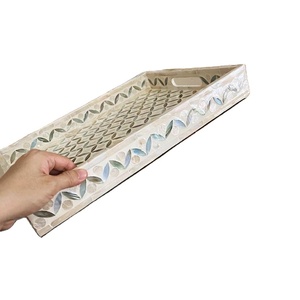 ถาดลายมุกอินเดียสีฟ้าอมเขียว  ถาดเสิร์ฟตกแต่ง - Product Image 2