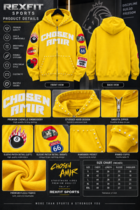 Custom Men Oversized Zip Up Hoodie Heavyweight <b>Fleece</b> Patchwork Rhinestone Streetwear <b>Hooded</b> <b>Jacket</b> With Embroidery Sleeve Patch - Product Image 6