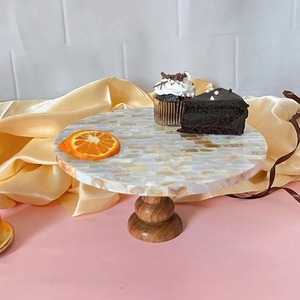 Base de Madera Hecha a Mano para Pastel con Mosaico de Concha de Nácar, Soporte para Postres, Exhibidor para Fiestas, Bodas, Panaderías, Cafeterías, Artesanía CC-HCS 26 - Product Image 3
