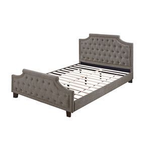 Letto matrimoniale king size in polifibra marrone stile moderno americano tradizionale con testiera e pediera imbottite e trapuntate a bottoni per camera da letto - Product Image 1