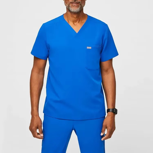Premium Royal <b>Blue</b> Men's Medical <b>Scrub</b> Set Customize Hospital Nurse Uniform V-Neck Top Cargo Pants Doctor Nursing Workwear Suit - Product Image 2