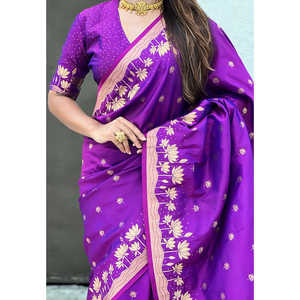 <b>Purple</b> Pichwai Silk Saree Woven with Zari Elegant Cocktail <b>Dress</b>-Elite Weaves - Product Image 3