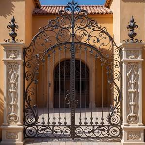 Custom Iron Courtyard Gate for Luxury Villas, Decorative Wrought Iron Entry Gate with Heavy Duty Steel and Powder Coated Finish - Product Image 1