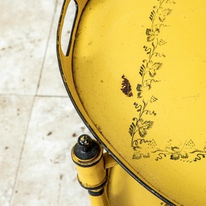 Oval Metal Coffee <b>Tray</b> Table with Floral Pattern Gold-Plated Mid Century Modern Design Two-Tier Handle Function - Product Image 3
