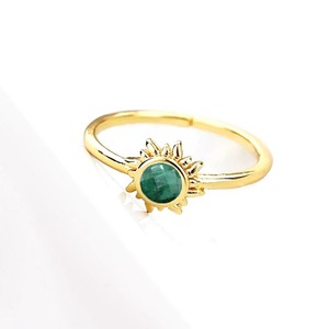 6 MM Dyed Emerald Gemstone Sunburst <b>Rings</b> - Gold Plated <b>Adjustable</b> <b>Ring</b> for Women Jewelry - Product Image 4