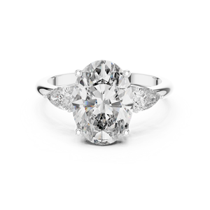 Bague de fiançailles à trois pierres en moissanite taille ovale, en alliage d'argent sterling plaqué or blanc 14K, avec pierres latérales en forme de poire, pour mariage - Product Image 1