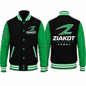 ZIAKOT เสื้อแจ็คเก็ตวาร์ซิตี้สีดำขาวสำหรับผู้ชาย โลโก้สีเขียว สไตล์เลตเตอร์แมน ลำลองสำหรับฤดูใบไม้ร่วง - Product Image 2