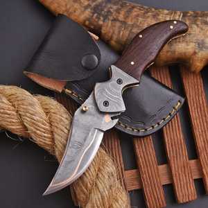 Couteau pliant à lame droite en cuivre Damas, fait main, ODM, couteau de poche, manche en bois de rose, Bushcraft, extérieur, EDC - Product Image 5