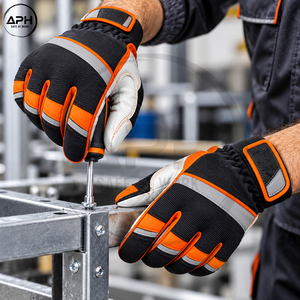 Gants d'assemblage orange, gris et noir avec design multi-panneaux et poignet élastique pour la manutention en atelier – Gants d'assemblage pour hommes - Product Image 6