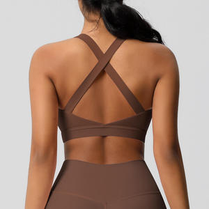 Soutien-gorge de sport pour femme, design dos croisé élégant, maintien élevé, compression, pour yoga et gym, en nylon et coton - Product Image 5