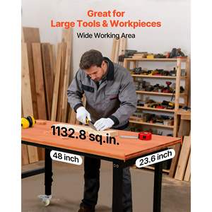 Banc de travail en bois de chêne réglable de 48 x 24 pouces, capacité de 1500 livres, réglage de la hauteur de 28,5 à 42,3 pouces, table de travail en bois massif robuste - Product Image 6