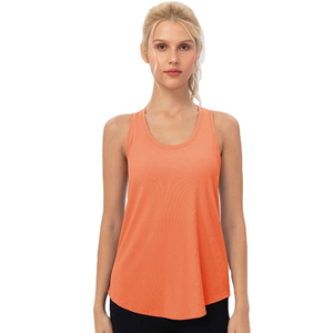 Women Ribbed Tank <b>Top</b> Sleeveless Crew Neck Solid Color Breathable Loose Fit All Seasons Orange Polyester <b>Top</b> - Product Image 4