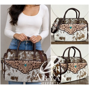 Premium Quality Cowhide Large Speedy Bag <b>Tooled</b> <b>Leather</b> Western Handbag with Shoulder &Crossbody Spacious Travel Duffel Bag - Product Image 1