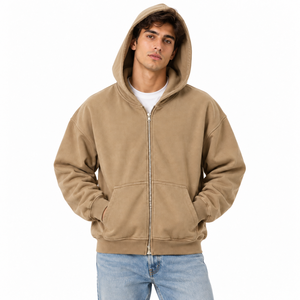 Sudadera con capucha y cremallera de mezcla de algodón y poliéster, corte holgado, para gimnasio, con bordado de color personalizado, fabricante de sudaderas con capucha y cremallera. - Product Image 5
