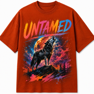 Untamed Wolf Printed Front <b>Men's</b> Black T-Shirt Long Sleeve O-Neck Loose Fit Casual 100% Cotton Jersey Breathable <b>Animal</b> Print - Product Image 1