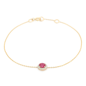 Bracelet minimaliste en or jaune 14 carats avec halo de pierres uniques en rubis véritable et diamant, pierre de naissance de juillet, cadeau d'anniversaire, bijoux à prix avantageux - Product Image 6