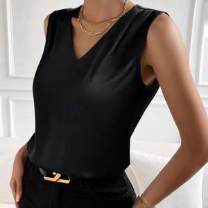Débardeur sans manches à col carré pour femme, noir uni, élégant, longueur normale, respirant, écologique, séchage rapide, 100 % coton - Product Image 5