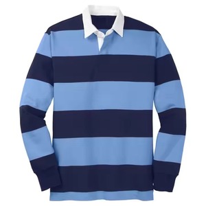 เสื้อโปโลแขนยาวลายทางสำหรับผู้ชาย ผ้าถัก สีดำเทา ทรงปกติ สวมใส่สบาย - Product Image 3