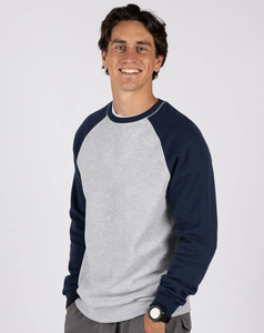 Sweat-shirt à col rond à manches raglan pour homme, couleur unie, pull décontracté, coupe régulière, tissu tricoté, vêtement d'automne, 100% coton - Product Image 1