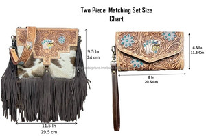 Wholesale New Fashionable Luxury Designer Women Hand Tooled Leather Fringe Shoulder Bag with Cowhide Trifold Wristlet Clutch Set - Product Image 2