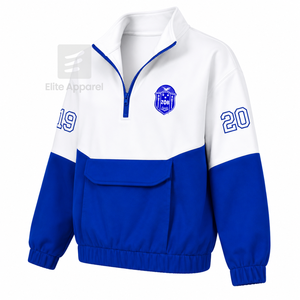 Sudadera con Cierre de Cremallera Personalizada de la Hermandad Zeta Phi Beta, Color Azul y Blanco, Logotipo Bordado, Informal para Mujer, Ropa Griega - Product Image 2