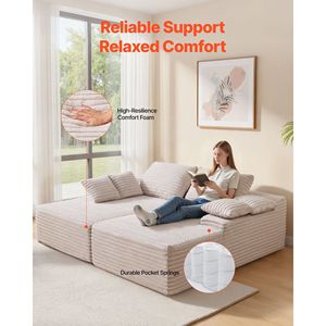 Divano Chaise Longue Doppio Oversize da 82,7 Pollici, Comodo Divano a Due Posti con Seduta Profonda in Morbido Tessuto Corduroy, Divani Componibili per Soggiorno - Product Image 4