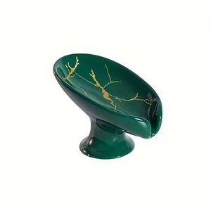 Jabonera de cerámica autodrenante para jabón y fertilizante, con apariencia de mármol, en forma de hoja, diseño nuevo y moderno. - Product Image 3