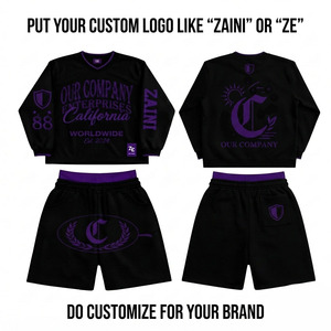 Conjunto Deportivo de Felpa Suave y Transpirable de 340 GSM, Color Negro y Morado, con Logotipo Personalizado, Ropa Urbana - Product Image 1