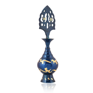 Blue Enamel Brass Vase with <b>Gold</b> Plating Traditional Design Handmade Indian Decorative Surma Holder with Applicator Stick - Product Image 5