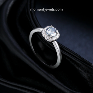 Anillo Halo de Moissanita Color Gris D, Plata de Ley 925, Engaste de Garras, Certificado por Terceros, Moderno, para Compromiso y Boda, para Mujer - Product Image 4