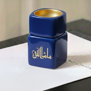 Brûleur en céramique bleu ciel carré de qualité supérieure avec intérieur doré métallique pour Bakhoor traditionnel et décoration intérieure moderne - Product Image 2