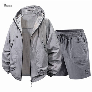 High Quality Men's Hooded Windbreaker <b>Jacket</b> With Shorts Full Sleeve <b>Lightweight</b> Quick Dry Zipper Front Casual Summer Outfit - Product Image 4