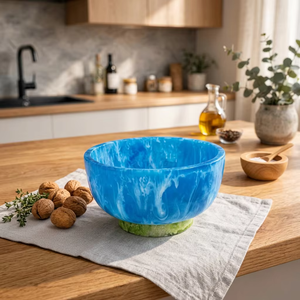 Bol décoratif en résine artisanale de qualité supérieure, bleu océan et vert citron, pour servir des fruits, des salades, des collations, des desserts, des bonbons, des noix. - Product Image 6