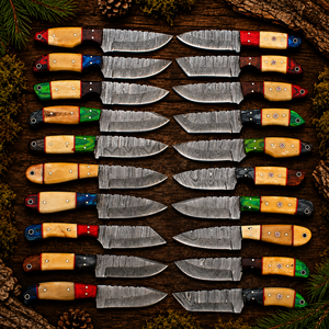 Cuchillo de Caza Artesanal de Acero de Damasco, Grado Industrial, Punta Caída, Mango de Madera, Hoja Fija, para Bushcraft, Camping y Supervivencia, Venta al por Mayor - Product Image 1