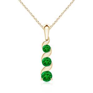 14K <b>Solid</b> <b>Gold</b> Natural Emerald Channel-Set Round Three Stone Journey <b>Pendant</b> Fine Jewellery Anniversary Gift For Her 2026 - Product Image 1