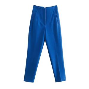 Pantalon droit taille haute gris uni en tissu peigné, longueur intégrale, infroissable, décontracté, pour femme, coupe régulière, satiné, large, automne - Product Image 3