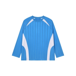 เสื้อฟุตบอลแขนยาวสีฟ้ากรมท่า คอวี แต่งแถบลายแจ็คการ์ดด้านข้าง สำหรับผู้ชาย ขายส่งเสื้อยืดกีฬา - Product Image 6