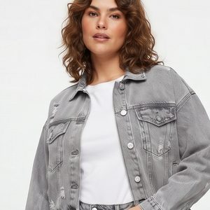 Custom <b>Denim</b> <b>Crop</b> Tracksuit Manufacturer Jeans Two Piece Streetwear High Quality Acid Wash <b>Denim</b> <b>Jacket</b> and Baggy Jeans - Product Image 4