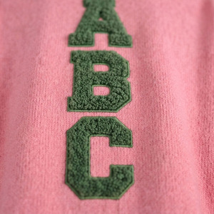 <b>Custom</b> University Pink Green V Neck Cardigan Sorority Womens Sweater Acrylic Knitted Chenille Logo Applique Greek Apparel - Product Image 3