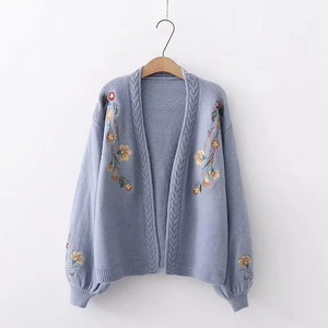 Women's Customized Color V-Neck Regular Sleeve Floral Embroidery Breathable Viscose Vintage Casual <b>Summer</b> <b>Cardigan</b> - Product Image 4