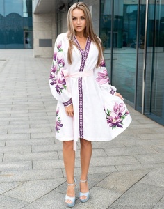 Vestido largo bohemio de manga 3/4 para mujer de alta calidad, cuello redondo, verano, colocación de lujo, bordado, ajuste holgado, borla de cintura Natural - Product Image 3