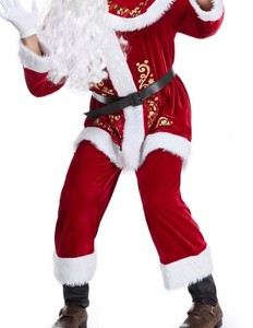 Men Santa Claus Costume Red Velvet With Gold Embroidery White <b>Fur</b> <b>Trim</b> Christmas Outfit Adult Size men santa claus costume - Product Image 5
